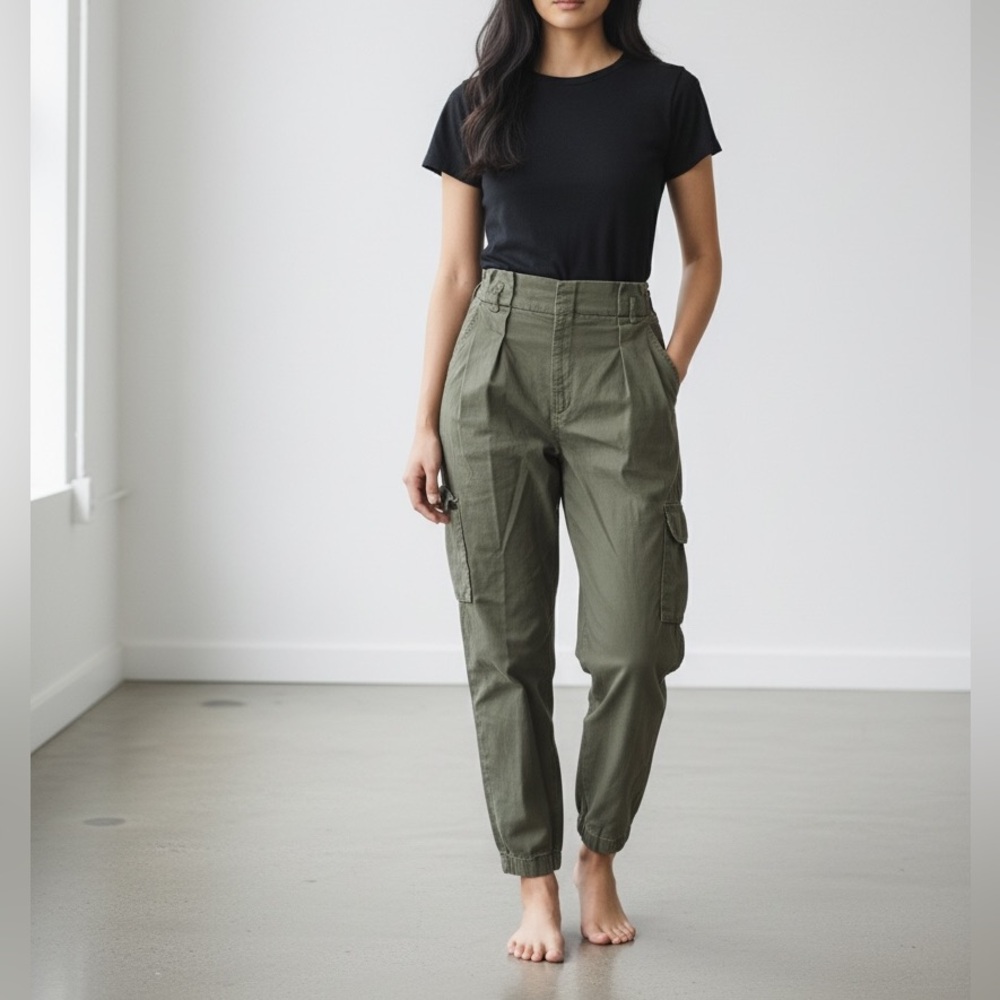 Olive Green High-Waisted Pants